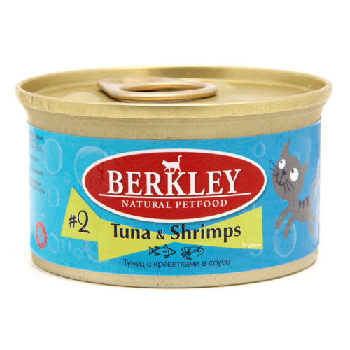 BERKLEY №2 Adult Tuna&Shrimps Корм влаж.тунец с креветками в соусе д/кошек конс.85г