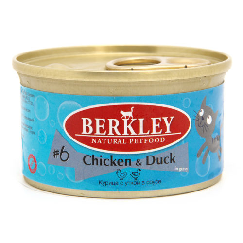 BERKLEY №6 Adult Chicken&Duck Корм влаж.курица с уткой в соусе д/кошек конс.85г