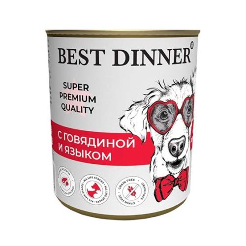 BEST DINNER Super Premium Корм влаж.говядина с языком д/собак конс.340г