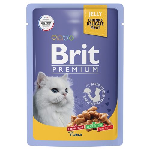 BRIT Premium Adult Корм влаж.тунец в желе д/кошек пауч 85г