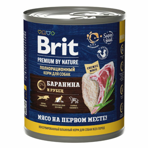 BRIT Premium by Nature Adult Корм влаж.баранина с рубцом д/собак конс.850г