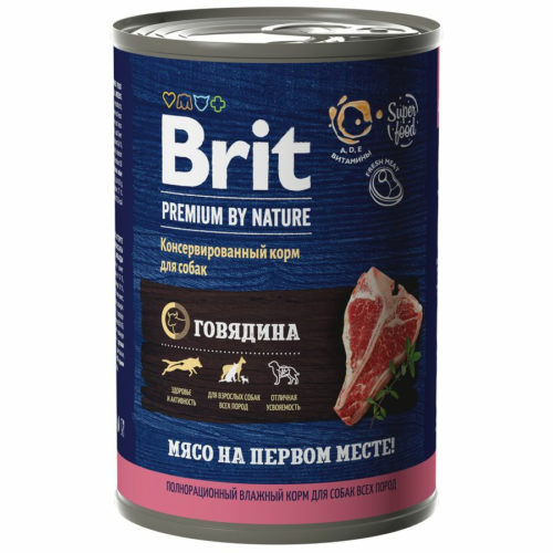 BRIT Premium by Nature Adult Корм влаж.говядина д/собак конс.410г