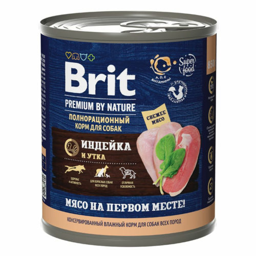 BRIT Premium by Nature Adult Корм влаж.индейка с уткой д/собак конс.850г