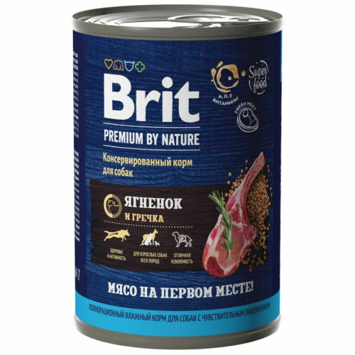 BRIT Premium by Nature Adult Корм влаж.ягненок с гречкой д/собак с чувств.пищевар.конс.410г