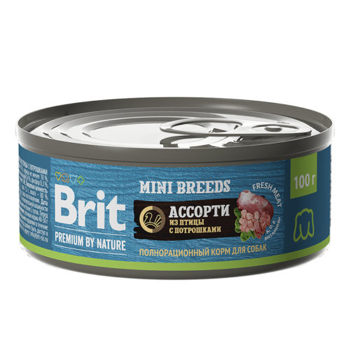 BRIT Premium by Nature Adult Mini Корм влаж.ассорти из птицы с потрошками д/собак мел.пор.конс.100г