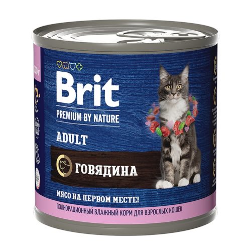 BRIT Premium by Nature Cat Adult Корм влаж.говядина д/кошек конс.200г