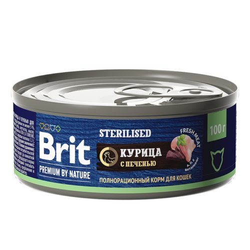 BRIT Premium by Nature Cat Adult Sterilised Корм влаж.курица с печенью д/стерил.кошек конс.100г