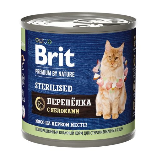 BRIT Premium by Nature Cat Adult Sterilised Корм влаж.перепёлка с яблоками д/стерил.кошек конс.200г