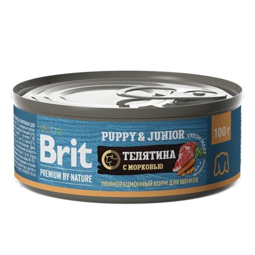 BRIT Premium by Nature Dog Puppy&Junior Корм влаж.телятина с морковью д/щенков конс.100г