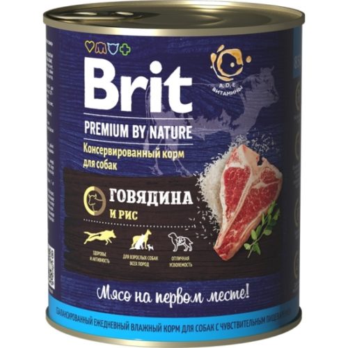 BRIT Premium by Nature Корм влаж.говядина и рис д/собак конс.850г