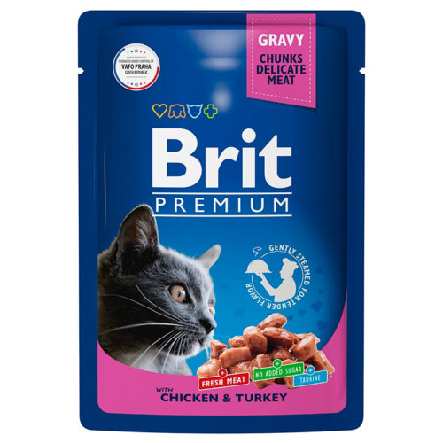 BRIT Premium Cat Adult Корм влаж.цыпленок/индейка д/кошек 85г