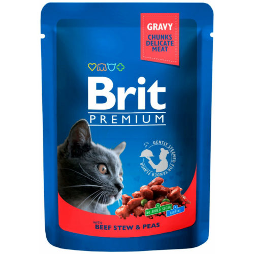 BRIT Premium Cat Adult Корм влаж.говядина/горошек д/кошек пауч 85г