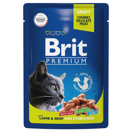 BRIT Premium Cat Adult Корм влаж.ягненок/говядина в соусе д/кошек пауч 85г