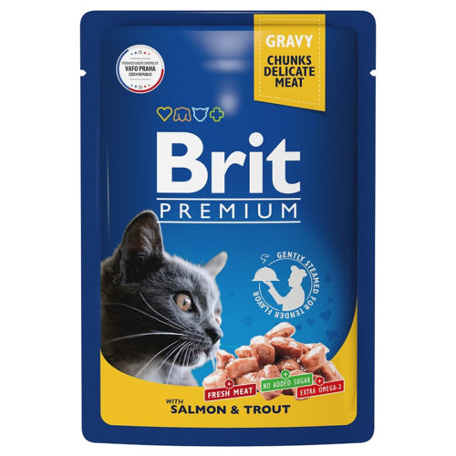 BRIT Premium Cat Adult Корм влаж.лосось/форель д/кошек пауч 85г