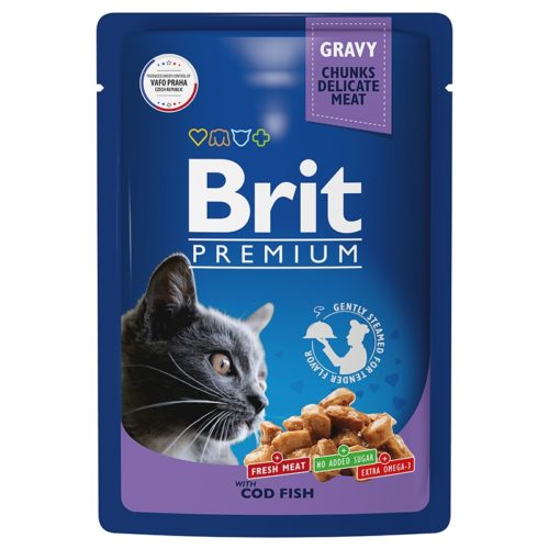 BRIT Premium Cat Adult Корм влаж.треска в соусе д/кошек пауч 85г