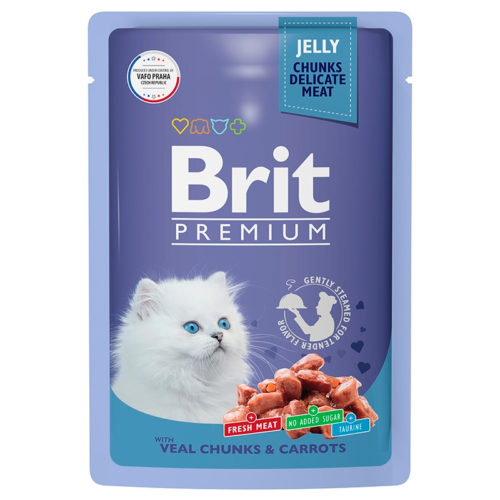 BRIT Premium Cat Kitten Корм влаж.телятина с морковью в желе д/котят пауч 85г