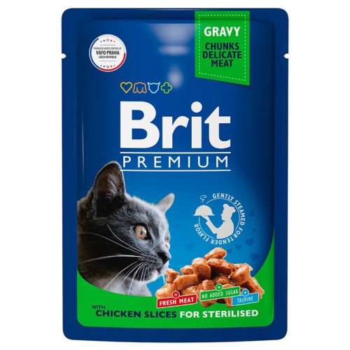 BRIT Premium Cat Sterilised Корм влаж.цыпленок в соусе д/стерилизованных кошек пауч 85г