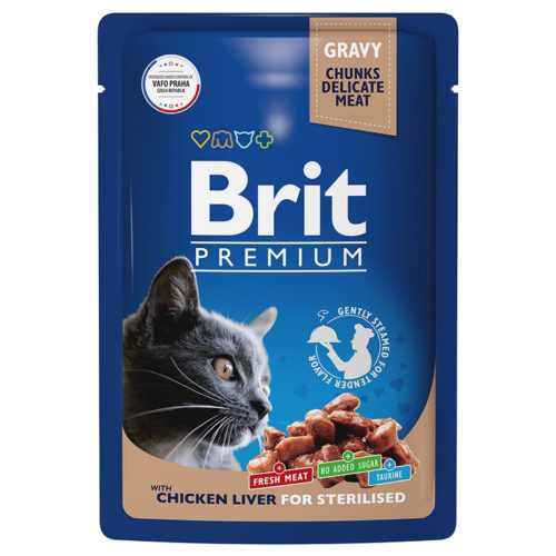 BRIT Premium Cat Sterilised Корм влаж.куриная печень в соусе д/стерилизованных кошек пауч 85г