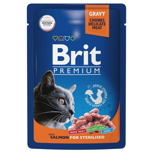 BRIT Premium Cat Sterilised Корм влаж.лосось в соусе д/стерилизованных кошек пауч 85г