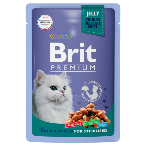 BRIT Premium Cat Sterilised Корм влаж.утка с яблоками в желе д/стерилизованных кошек пауч 85г