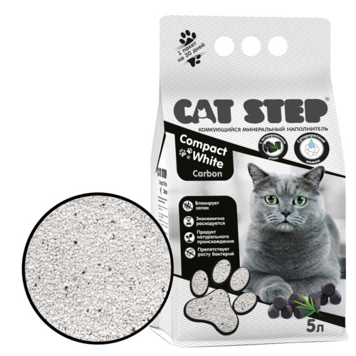 CAT STEP Compact White Carbon Наполнитель комкующийся минеральный д/кошек 5л