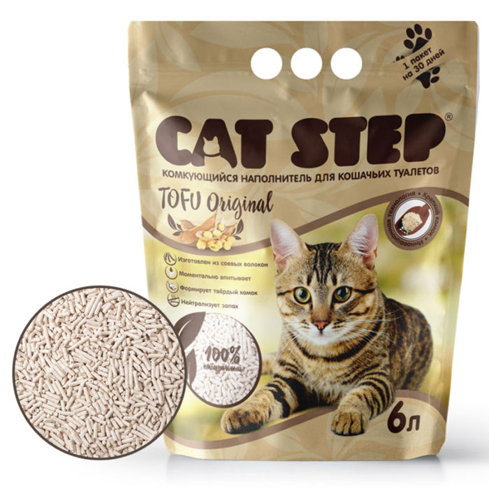 CAT STEP Tofu Original Наполнитель комкующийся растительный д/кошек 6л