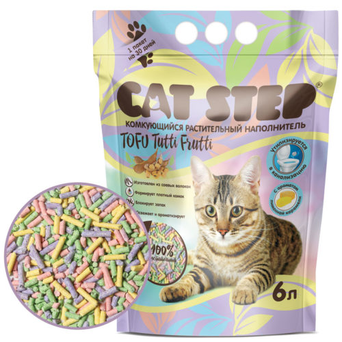 CAT STEP Tofu Tutti Frutti Наполнитель комкующийся растительный д/кошек 6л