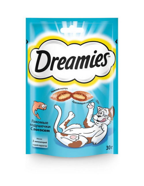 DREAMIES Лакомые подушечки с лососем д/кошек 60г