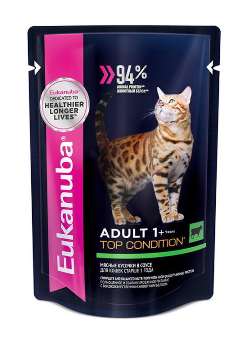 EUKANUBA Cat Корм влаж.говядина в соусе д/кошек пауч 85г