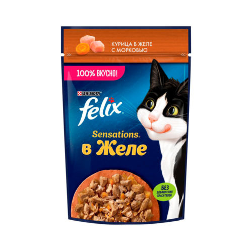 FELIX Sensations Корм влаж.курица и морковь в желе д/кошек пауч 75г