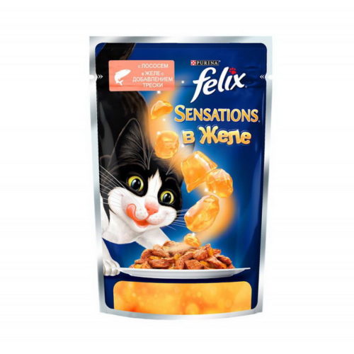 FELIX Sensations Корм влаж.лосось и треска д/кошек пауч 85г