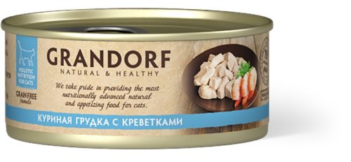 GRANDORF Корм влаж. куриная грудка с креветками д/кошек 70г