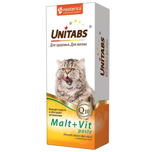 ЭКОПРОМ UNITABS Malt + Vit Паста д/вывода шерсти с Q10 и таурином д/кошек 120мл