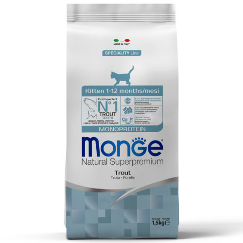 MONGE Cat Speciality Monoprotein Kitten Корм сух.форель д/котят и беременных кошек 1