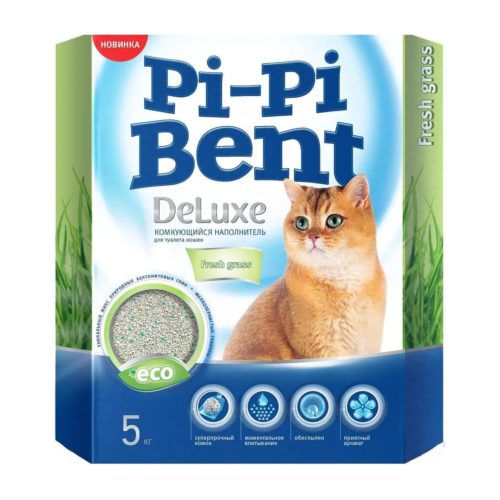 PI-PI-BENT DeLuxe Fresh Grass Наполнитель комкующийся д/кошек 5кг