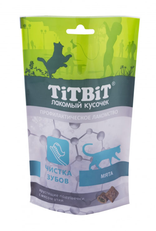 TIT BIT Хрустящие подушечки с мясом утки чистка зубов д/кошек 60г