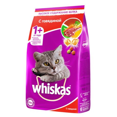 WHISKAS Вкусные подуш.паштет говядина корм сух.д/кошек 1