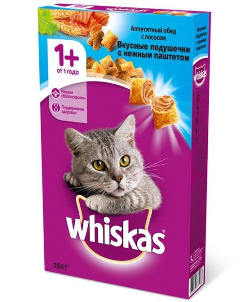 WHISKAS Вкусные подуш.паштет с лососем корм сух.д/кошек 1